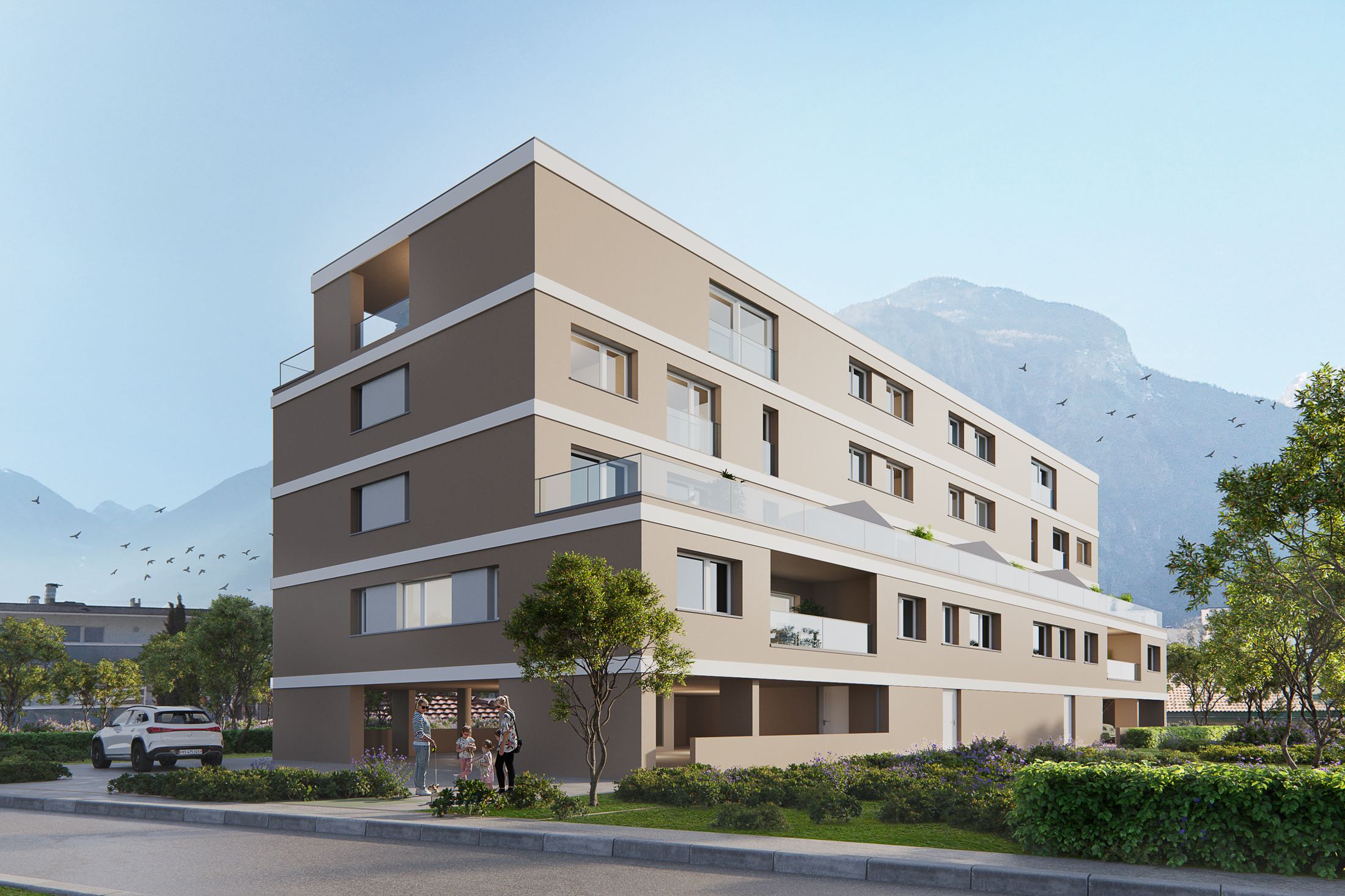 Visuel architectural de L'Écrin du Rhône, promotion de 18 appartements à Martigny.